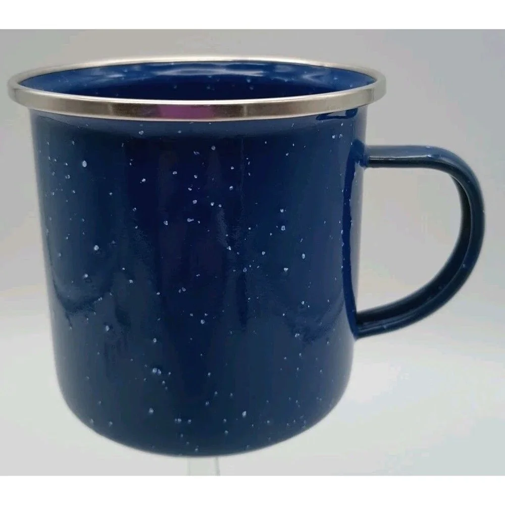 Large Blue Enamel Mug For Picnic Camping Durable For Hot or Cold Drink